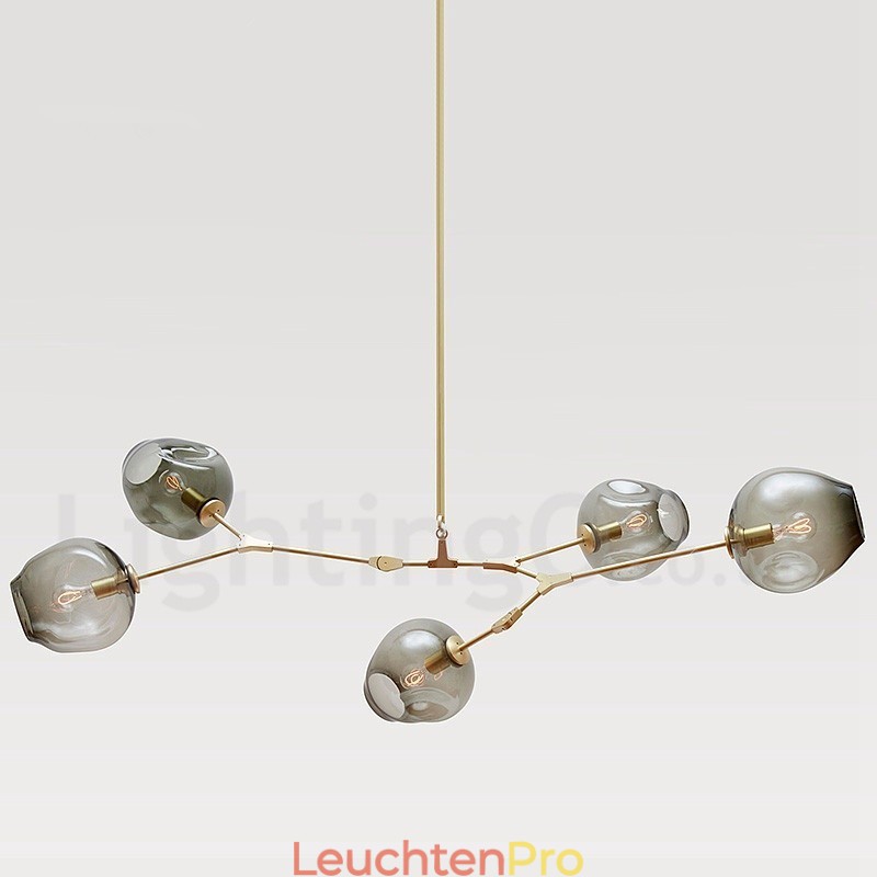 Moderner zeitgenössischer Kronleuchter mit 5 Lichtern und Glasschirmlampe