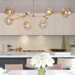 Moderner zeitgenössischer Kronleuchter mit 7 Lichtern, klarem Glasschirm und Lampe