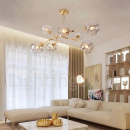 Moderner zeitgenössischer Kronleuchter mit 7 Lichtern, klarem Glasschirm und Lampe