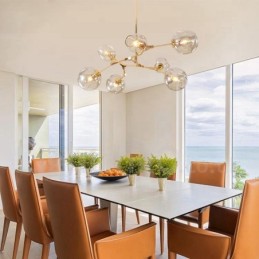 Moderner zeitgenössischer Kronleuchter mit 7 Lichtern, klarem Glasschirm und Lampe