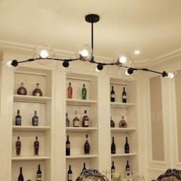 Moderner Kronleuchter mit 8 Lichtern, klarem Glasschirm und Lampe (Schwarz-Gold)