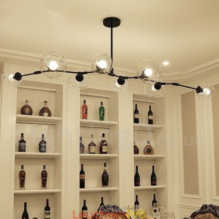 Moderner Kronleuchter mit 8 Lichtern, klarem Glasschirm und Lampe (Schwarz-Gold) Moderner Kronleuchter mit 8 Lichtern, klarem Glasschirm und Lampe (Schwarz-Gold)