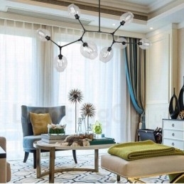 Moderner Kronleuchter mit 8 Lichtern, klarem Glasschirm und Lampe (Schwarz-Gold)