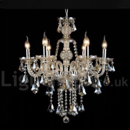 Retro Vintage Cognac Farbe K9 Kristall Moderner Kronleuchter mit 6 Lichtern