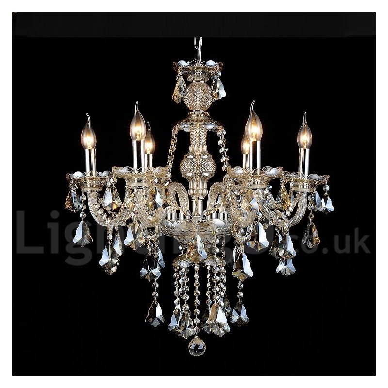 Retro Vintage Cognac Farbe K9 Kristall Moderner Kronleuchter mit 6 Lichtern