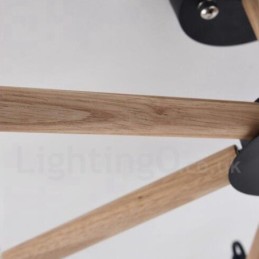 Moderner zeitgenössischer 6-flammiger einstöckiger Kronleuchter aus Holz mit Trommelstoff (Schwarz-Weiß)