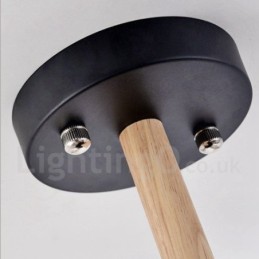 Moderner zeitgenössischer 6-flammiger einstöckiger Kronleuchter aus Holz mit Trommelstoff (Schwarz-Weiß)