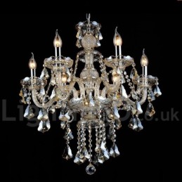 Retro Vintage Cognac Farbe K9 Kristall Moderner Kronleuchter mit 6 Lichtern