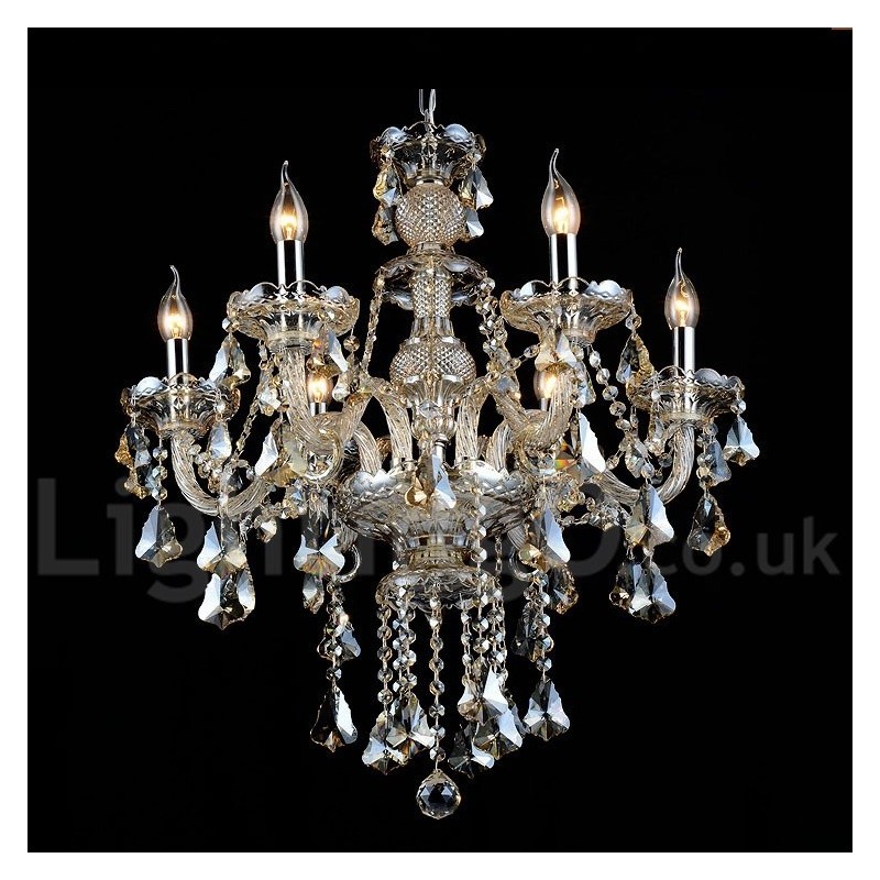 Retro Vintage Cognac Farbe K9 Kristall Moderner Kronleuchter mit 6 Lichtern