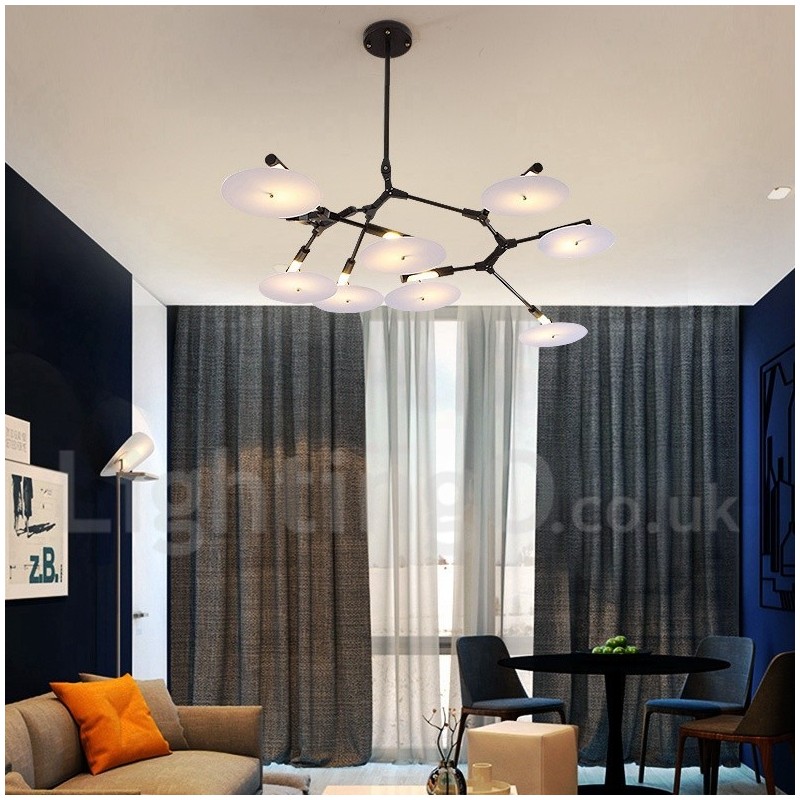 Moderne, zeitgenössische Kronleuchterlampe mit 8 Lichtern in Schwarz