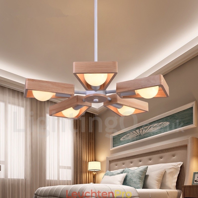 Holz Single Tier 5 Licht Kronleuchter Lampe Modernen Zeitgenössischen Stil