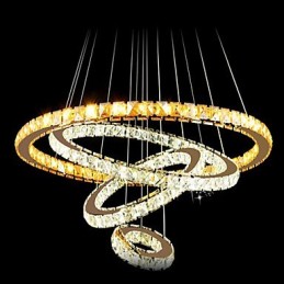 Moderne Kristall-Pendelleuchte, Deckenleuchter, Lampe mit 4 Ringen, großer Ring, Bernsteinkristall und andere klare Kristalle