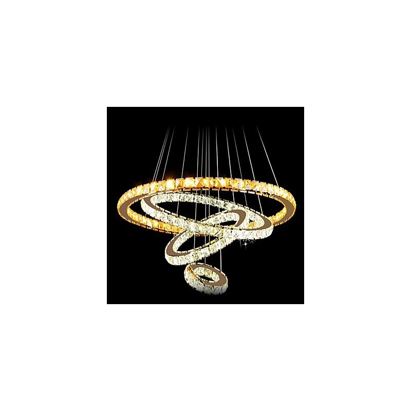 Moderne Kristall-Pendelleuchte, Deckenleuchter, Lampe mit 4 Ringen, großer Ring, Bernsteinkristall und andere klare Kristalle