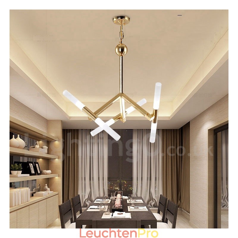 Moderne zeitgenössische 2-stufige 6-Licht-Kronleuchterlampe in goldener Farbe