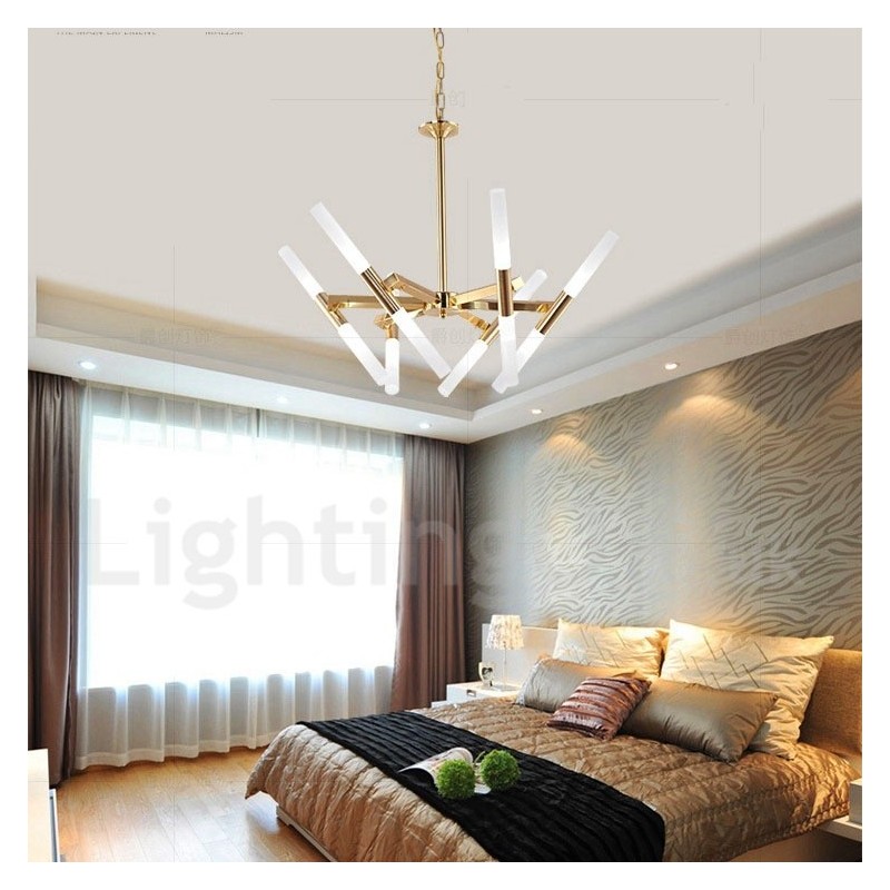 Moderne zeitgenössische 2-stufige 12-flammige goldene Kronleuchterlampe