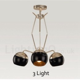 Moderne, zeitgenössische Kronleuchterlampe aus Metall mit 3 Lichtern und einem einzigen Stock und Glasschirm