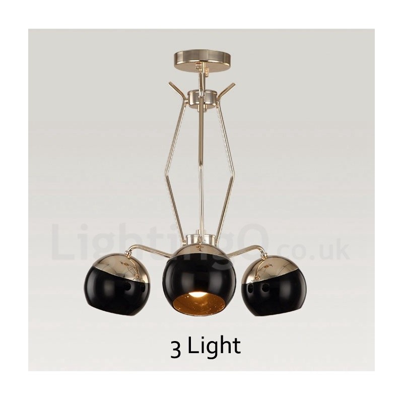Moderne, zeitgenössische Kronleuchterlampe aus Metall mit 3 Lichtern und einem einzigen Stock und Glasschirm