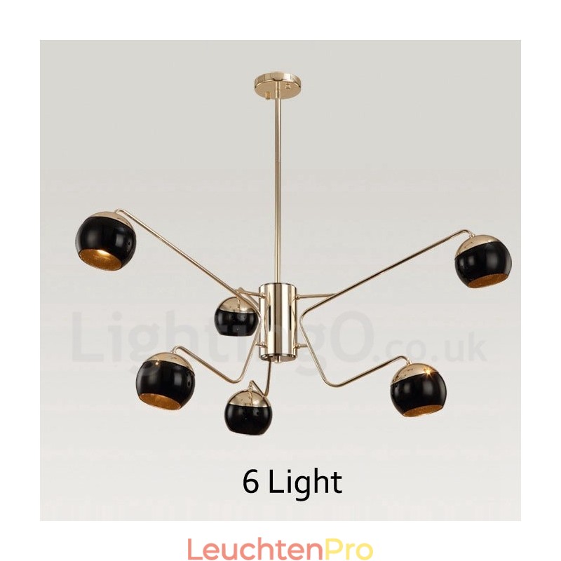 Moderne Kronleuchterlampe aus Metall mit 6 Lichtern, 2 Ebenen, mit Glasschirm