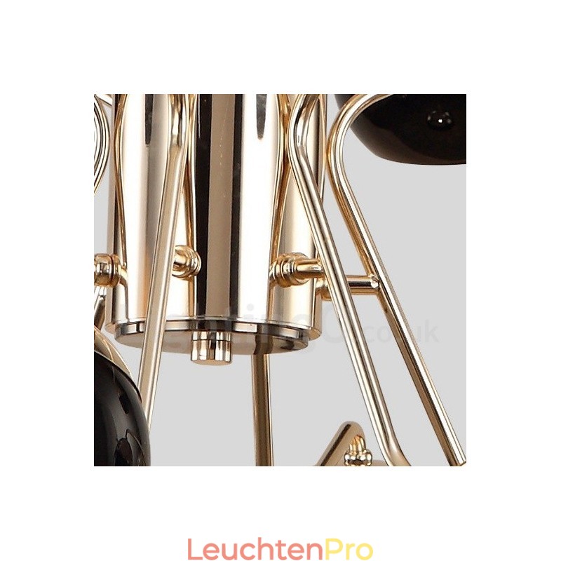 Moderne Kronleuchterlampe aus Metall mit 6 Lichtern, 2 Ebenen, mit Glasschirm