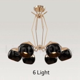 Moderne, zeitgenössische Kronleuchterlampe aus Metall mit 6 Lichtern und einem einstöckigen Glasschirm