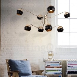 Moderne Kronleuchterlampe aus Metall mit 8 Lichtern, 2 Ebenen, mit Glasschirm