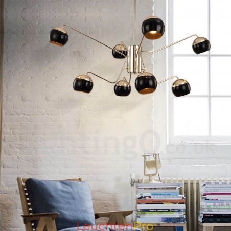 Moderne Kronleuchterlampe aus Metall mit 8 Lichtern, 2 Ebenen, mit Glasschirm Moderne Kronleuchterlampe aus Metall mit 8 Lichtern, 2 Ebenen, mit Glasschirm