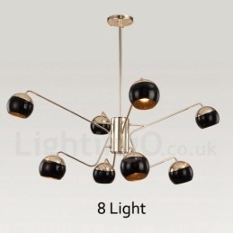 Moderne Kronleuchterlampe aus Metall mit 8 Lichtern, 2 Ebenen, mit Glasschirm