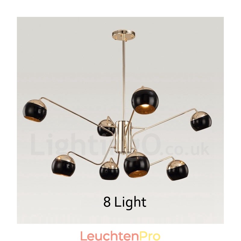 Moderne Kronleuchterlampe aus Metall mit 8 Lichtern, 2 Ebenen, mit Glasschirm
