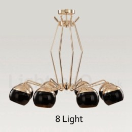 8-flammige, einstöckige, moderne Kronleuchterlampe aus Metall mit Glasschirm