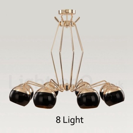 8-flammige, einstöckige, moderne Kronleuchterlampe aus Metall mit Glasschirm 8-flammige, einstöckige, moderne Kronleuchterlampe aus Metall mit Glasschirm