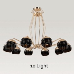 Moderne, zeitgenössische Kronleuchterlampe aus Metall mit 10 Lichtern und einem einstöckigen Glasschirm