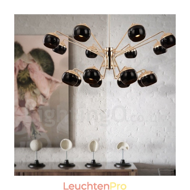 Moderne Kronleuchterlampe aus Metall mit 16 Lichtern, 2 Ebenen, mit Glasschirm