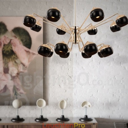 Moderne Kronleuchterlampe aus Metall mit 16 Lichtern, 2 Ebenen, mit Glasschirm Moderne Kronleuchterlampe aus Metall mit 16 Lichtern, 2 Ebenen, mit Glasschirm