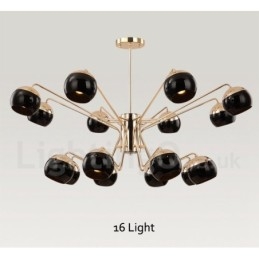 Moderne Kronleuchterlampe aus Metall mit 16 Lichtern, 2 Ebenen, mit Glasschirm