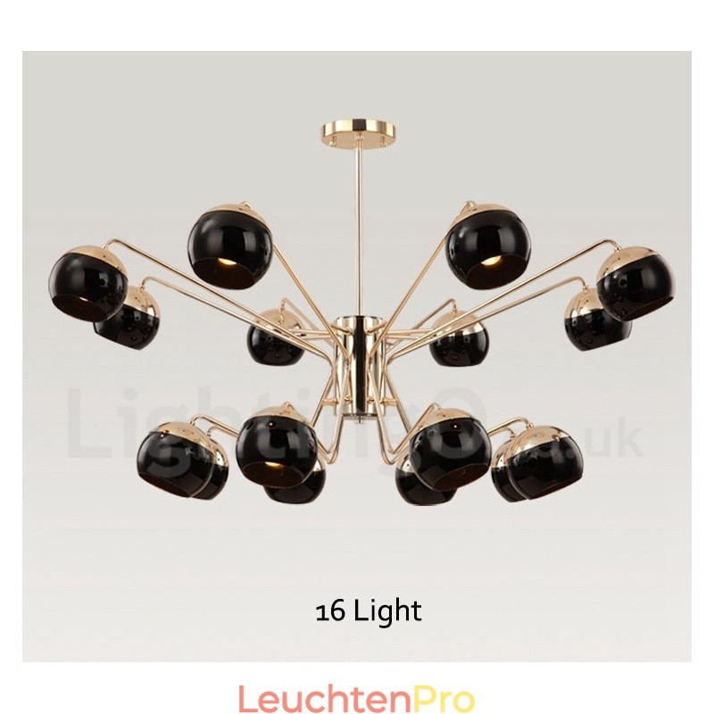 Moderne Kronleuchterlampe aus Metall mit 16 Lichtern, 2 Ebenen, mit Glasschirm