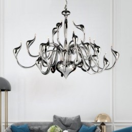 24 Lichter Moderner Schwanen-Kronleuchter G4 Chrom-Beschichtung Glühbirne enthalten