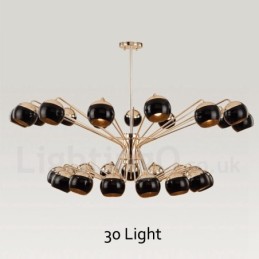 Moderne Kronleuchterlampe aus Metall mit 30 Lichtern, 2 Ebenen, mit Glasschirm
