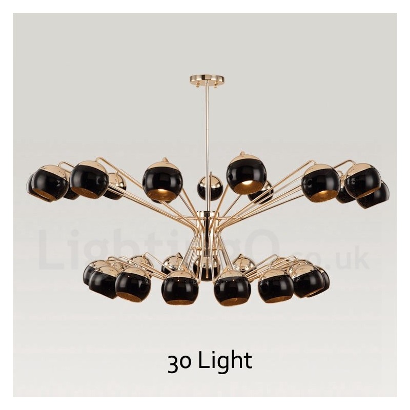 Moderne Kronleuchterlampe aus Metall mit 30 Lichtern, 2 Ebenen, mit Glasschirm