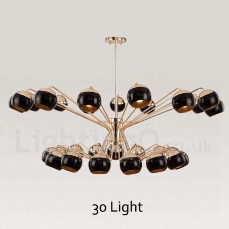Moderne Kronleuchterlampe aus Metall mit 30 Lichtern, 2 Ebenen, mit Glasschirm Moderne Kronleuchterlampe aus Metall mit 30 Lichtern, 2 Ebenen, mit Glasschirm