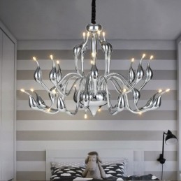 24 Lichter Moderner Schwanen-Kronleuchter G4 Chrom-Beschichtung Glühbirne enthalten