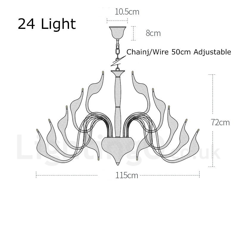 24 Lichter Moderner Schwanen-Kronleuchter G4 Chrom-Beschichtung Glühbirne enthalten