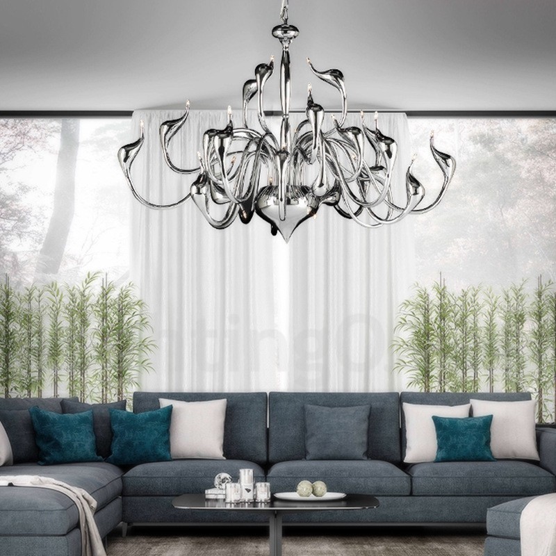 24 Lichter Moderner Schwanen-Kronleuchter G4 Chrom-Beschichtung Glühbirne enthalten