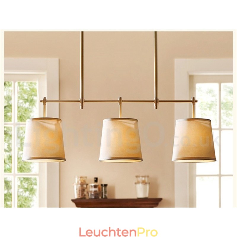 Kronleuchter im Landhausstil, 3 Lichter, Kupfer, mit Stoffschirm