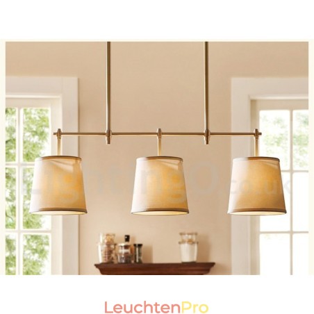 Kronleuchter im Landhausstil, 3 Lichter, Kupfer, mit Stoffschirm Kronleuchter im Landhausstil, 3 Lichter, Kupfer, mit Stoffschirm