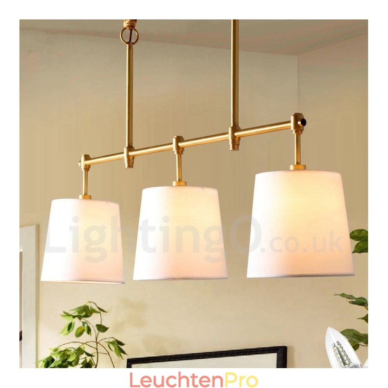 Kronleuchter im Landhausstil, 3 Lichter, Kupfer, mit Stoffschirm