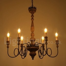 Landhaus Vintage Holz 6 Licht Kronleuchter Licht