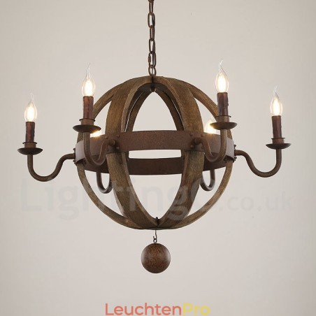 Landhaus Vintage Holz 6 Licht Kronleuchter Lampe Licht Landhaus Vintage Holz 6 Licht Kronleuchter Lampe Licht