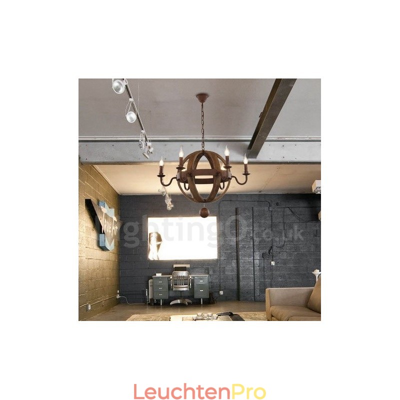 Landhaus Vintage Holz 6 Licht Kronleuchter Lampe Licht