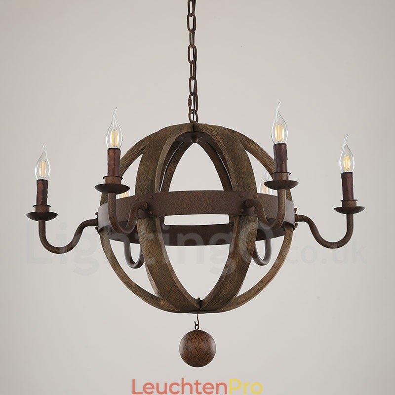 Landhaus Vintage Holz 6 Licht Kronleuchter Lampe Licht
