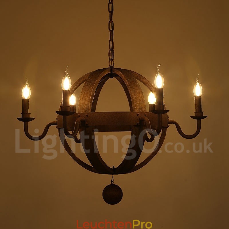 Landhaus Vintage Holz 6 Licht Kronleuchter Lampe Licht